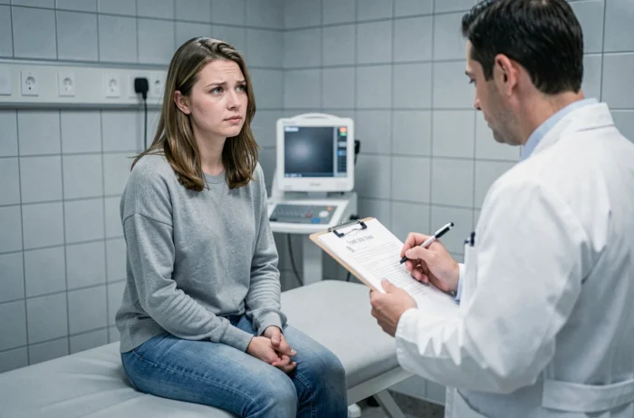 Patient lors d'un contrôle médical par un médecin contrôleur en cabinet